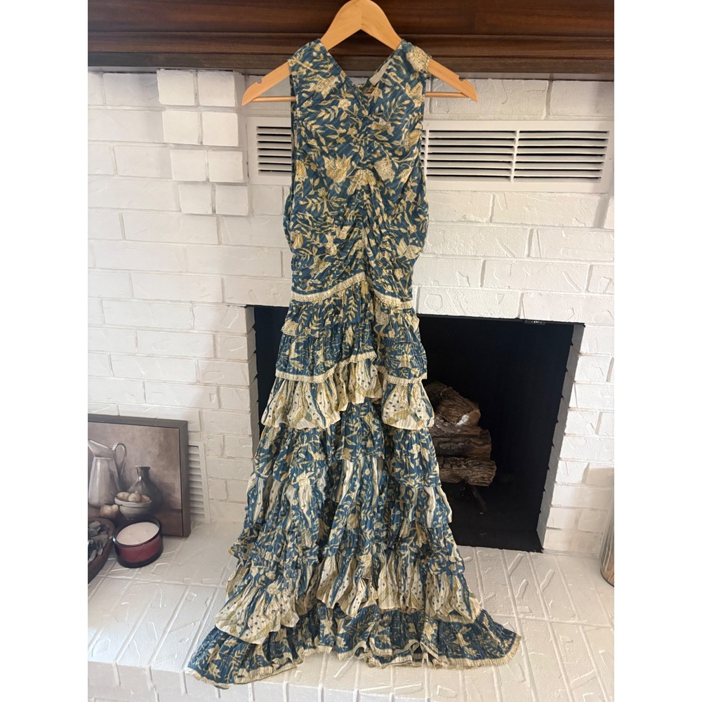 Ulla Johnson Ariah Blue Floral Tiered Maxi Dress Size 6 - Picture 6 of 12